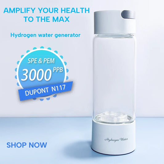 High 3000ppb Hydrogen Water Generator 380ml Bottle DuPont N117 Ioniser Kit With Inhalation Tube & Self-Cleaning Function