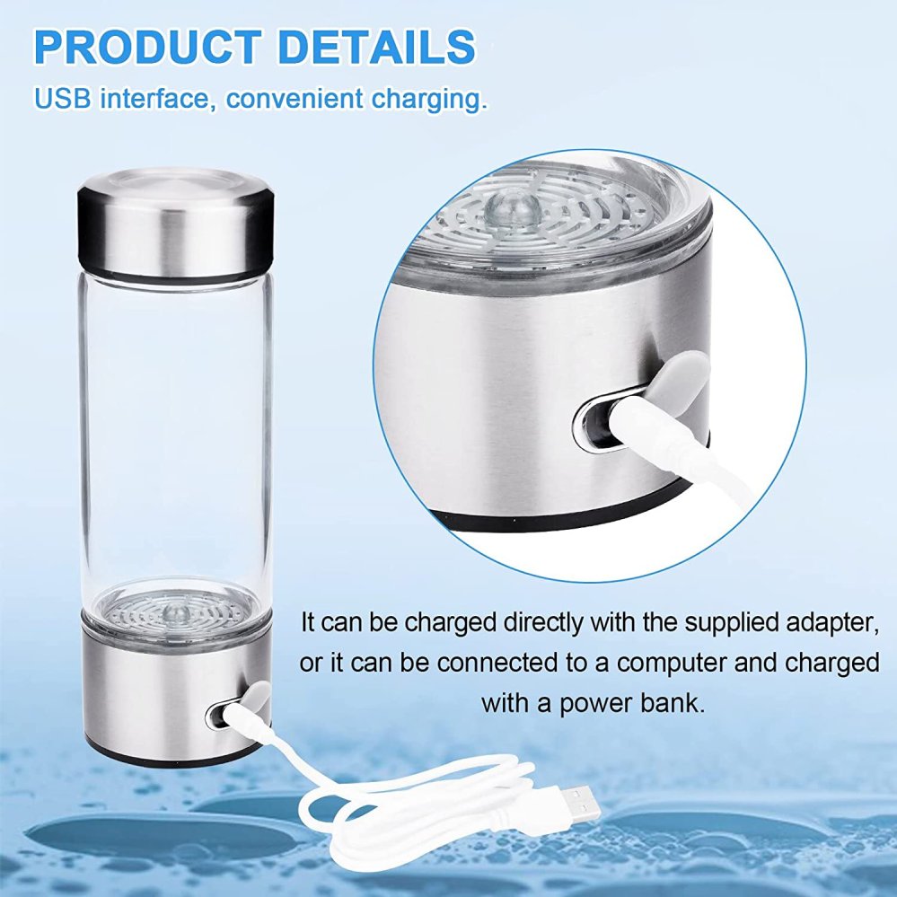 Hydrogen Water Bottle Generator 420ml Push-Button Portable Ioniser Health Drink Maker 1200mAh