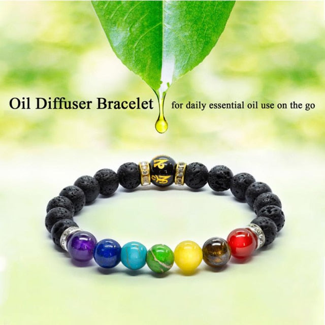 Lava Stones Diffuser Chakra Bracelet with Meaning Card